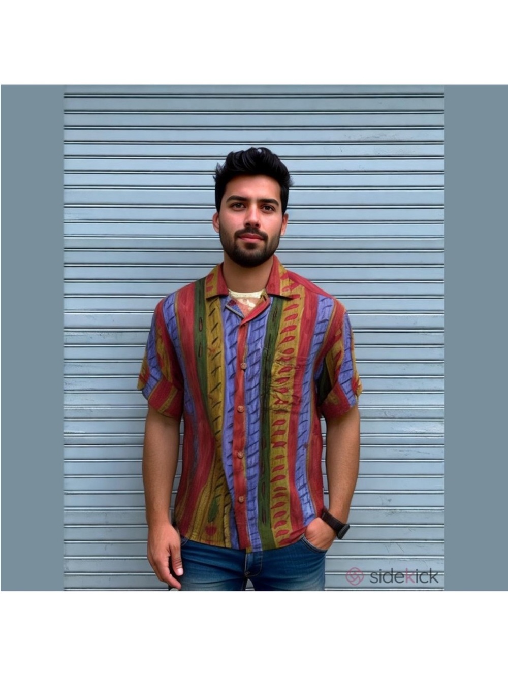 Jams World Multicolor Vertical Stripe Camp-Collar Button Shirt EUC